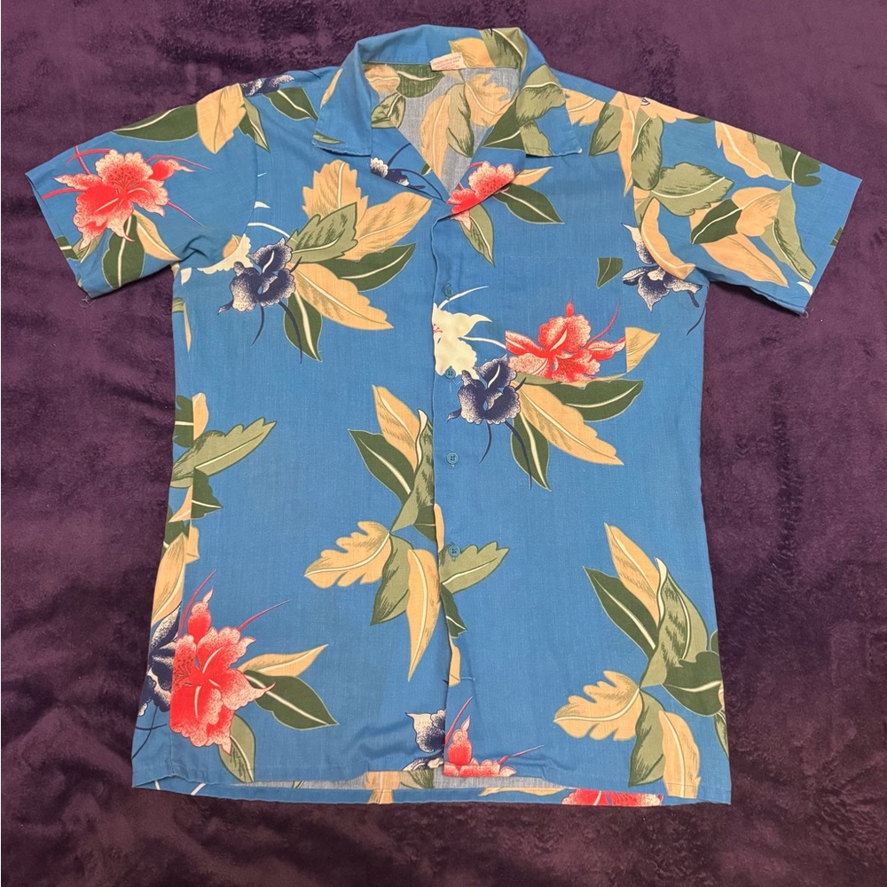 Islander Hawaiian Shirt Vintage 70s/80s Floral Graphic, Button-Up, Small